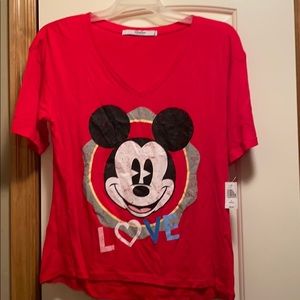 Red Mickey Mouse vneck tshirt, new.